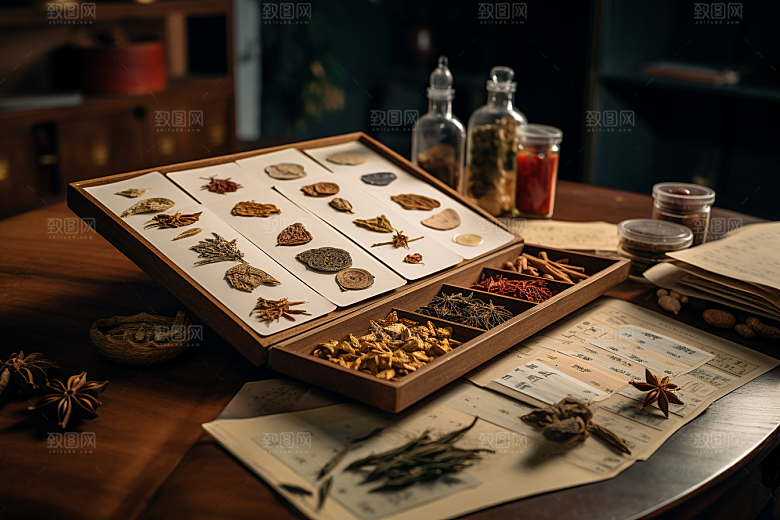 中药抓药中草药摄影图