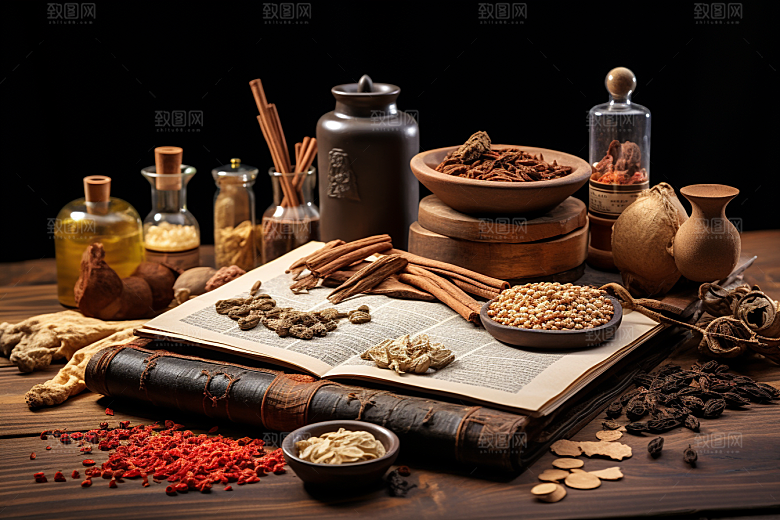 中药抓药草药摄影图