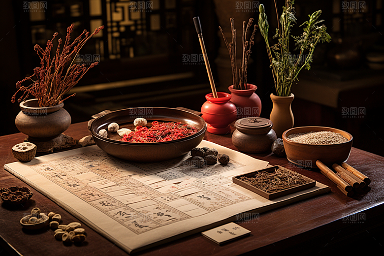 中药抓药草药摄影图