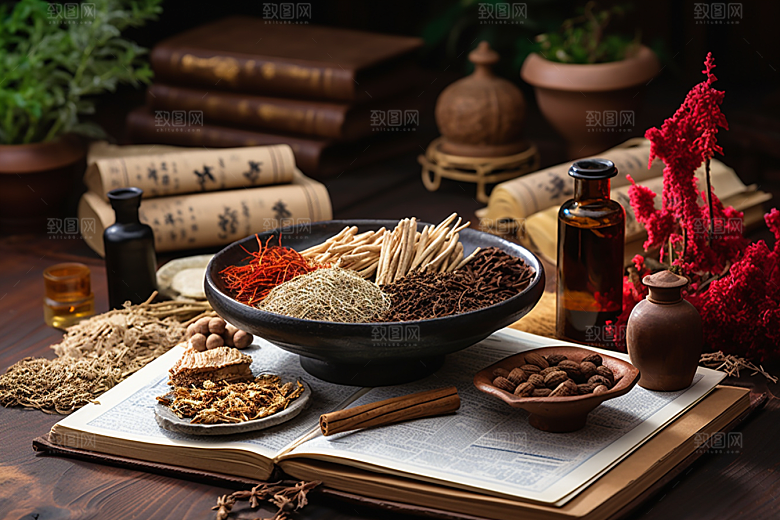 中药中草药抓药摄影图