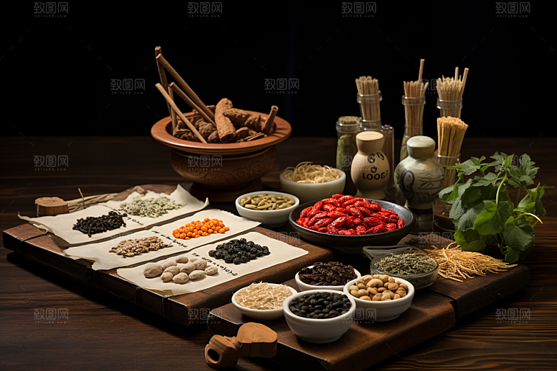 中药草药抓药摄影图