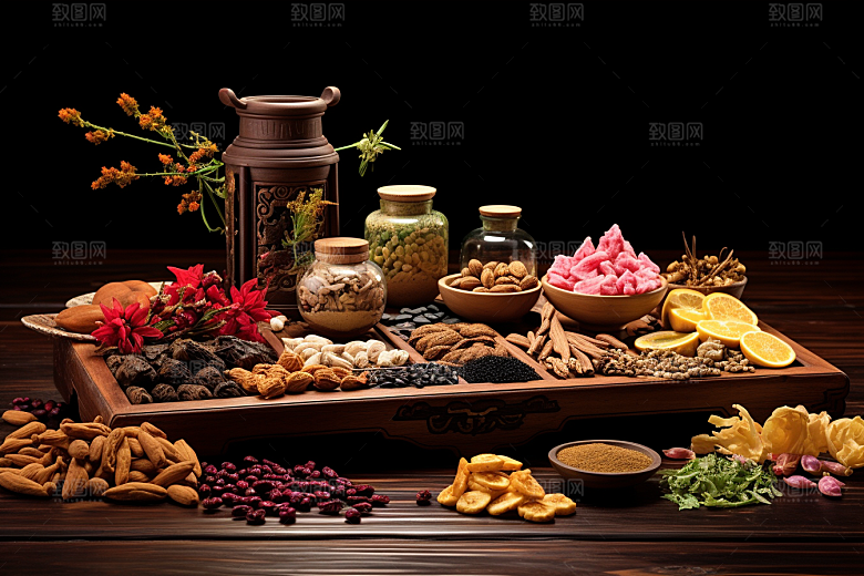 中药抓药中草药摄影图