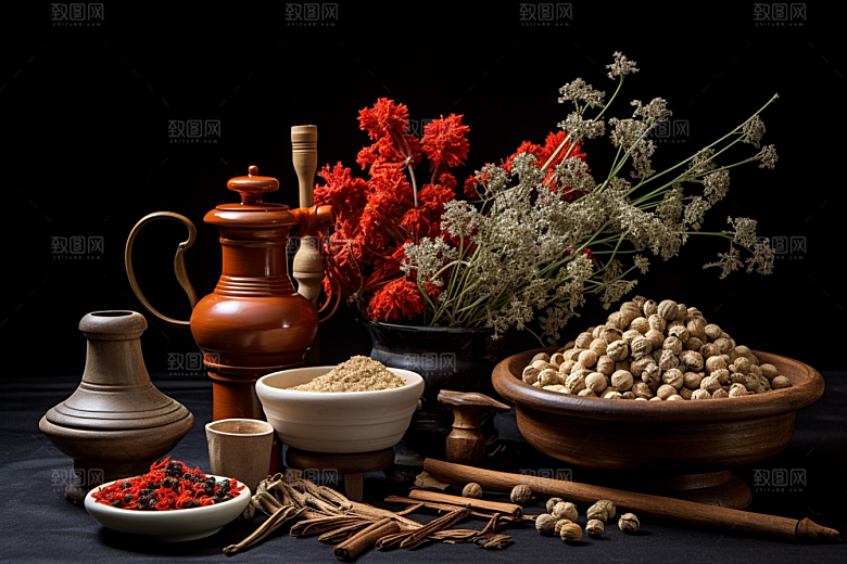 中药抓药中草药摄影图