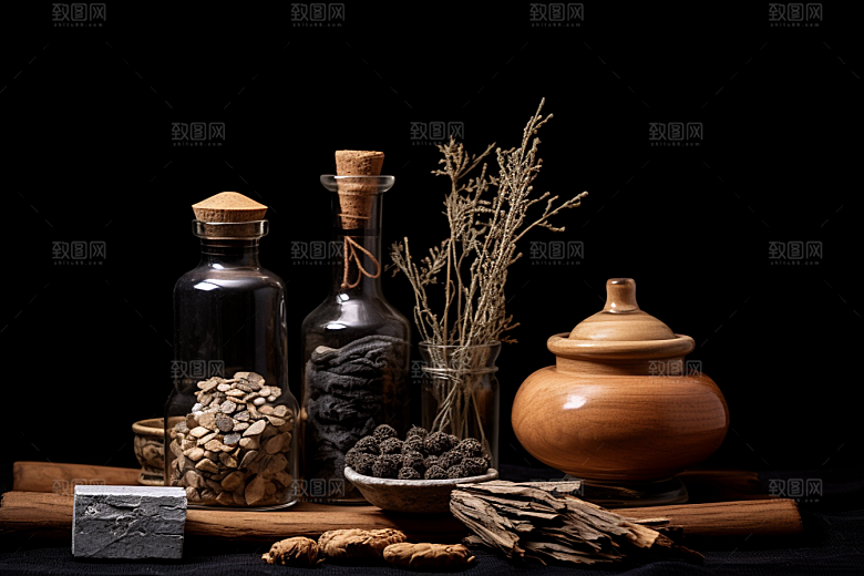 中药中医抓药摄影图