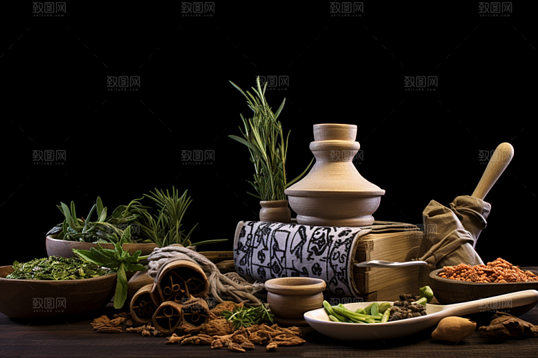 中药抓药中草药摄影图