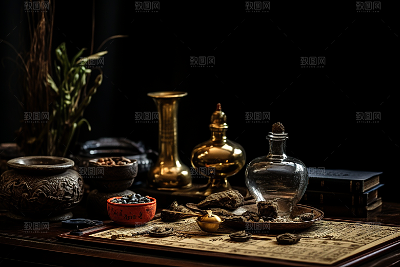 中药中医抓药摄影图