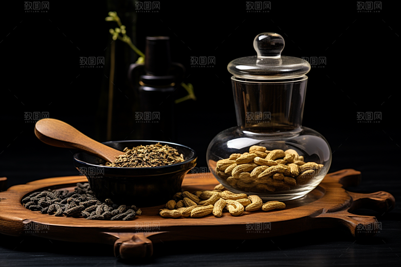 中药抓药中草药摄影图