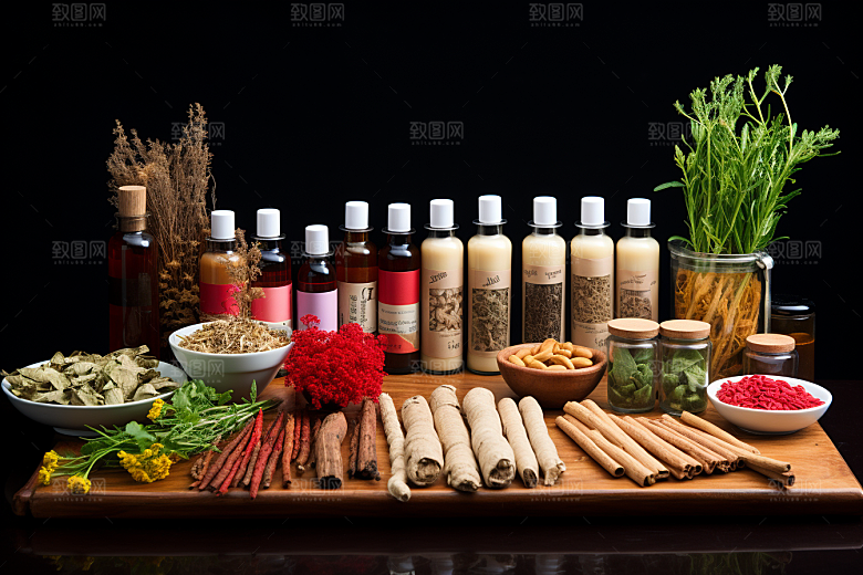 中药抓药草药摄影图