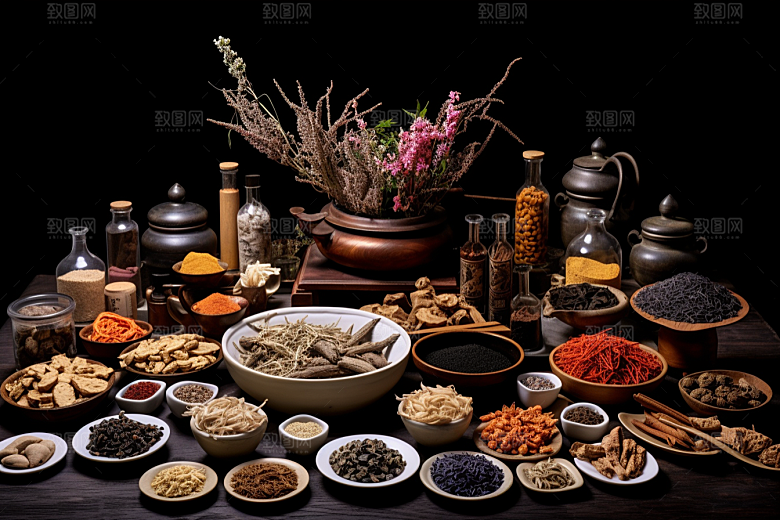 中药中草药抓药摄影图