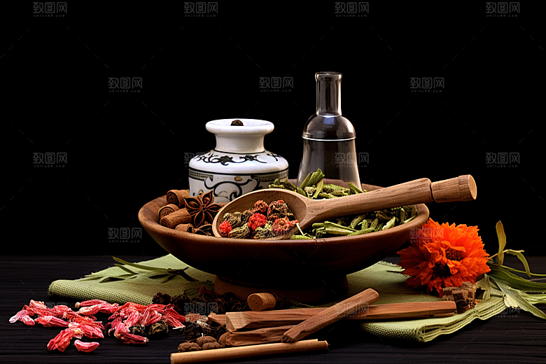 中药中医抓药摄影图