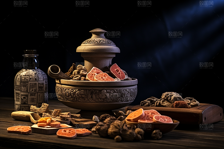 中药药方中草药摄影图