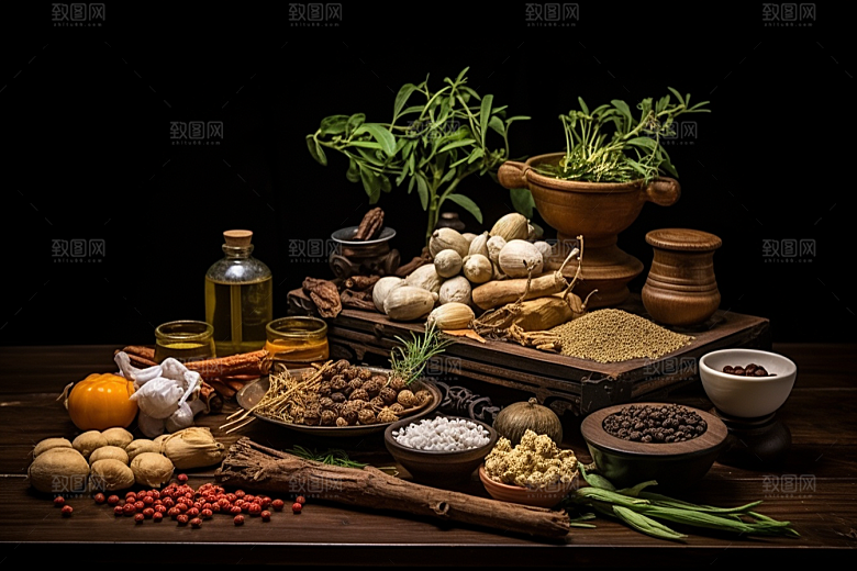 中药药方中草药摄影图