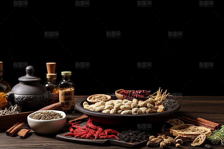 中药中草药抓药摄影图