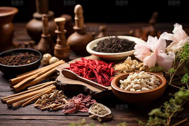 中药中草药抓药摄影图