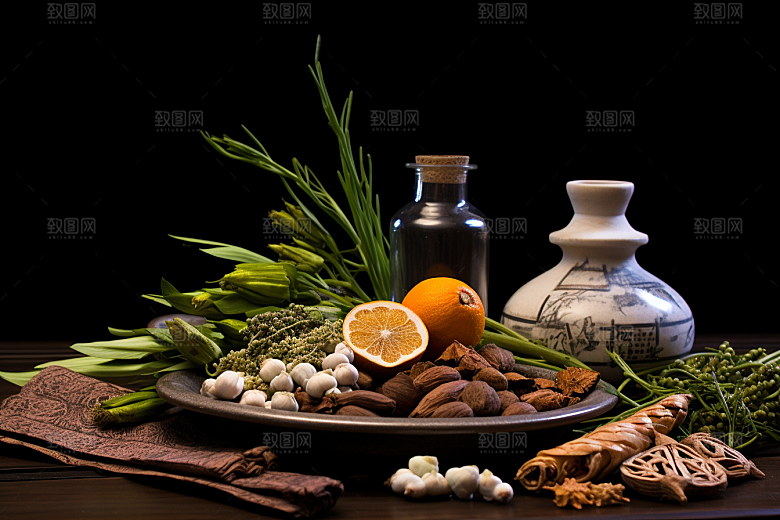 中药中草药抓药摄影图