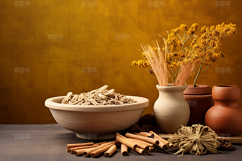 中药抓药中草药摄影图