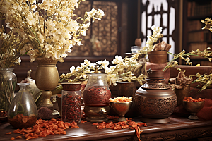中药药方中草药摄影图