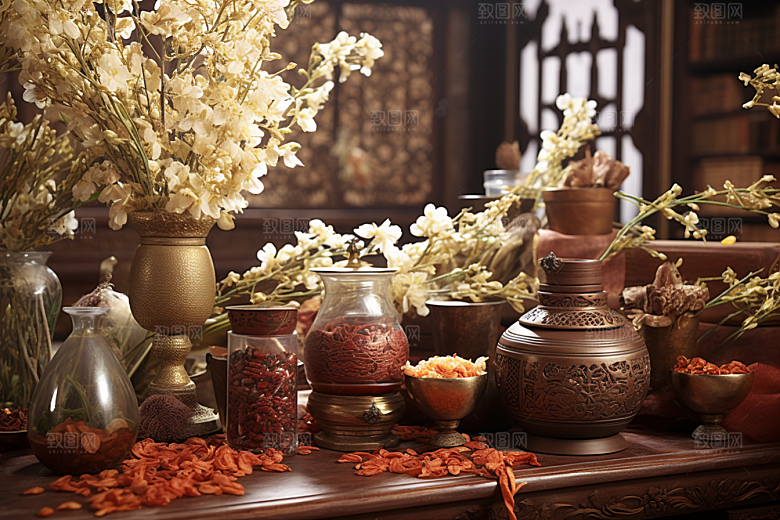 中药药方中草药摄影图
