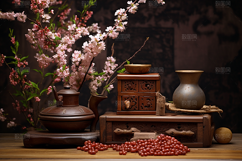 中药中医抓药摄影图