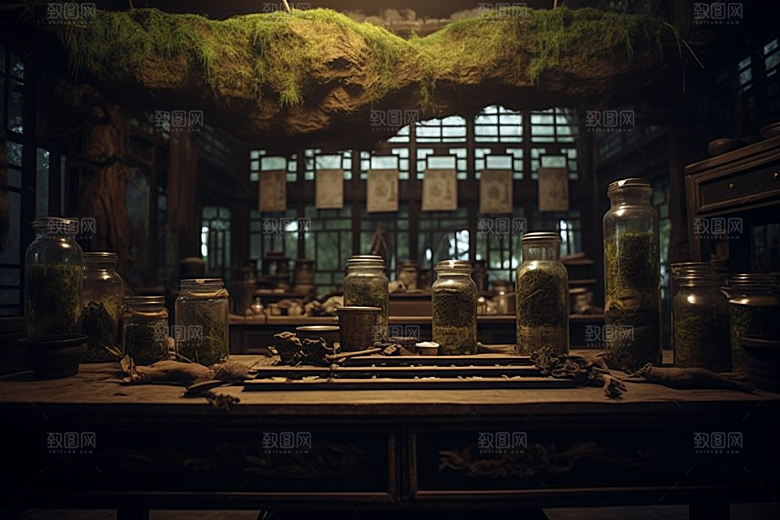 中药药方中草药摄影图