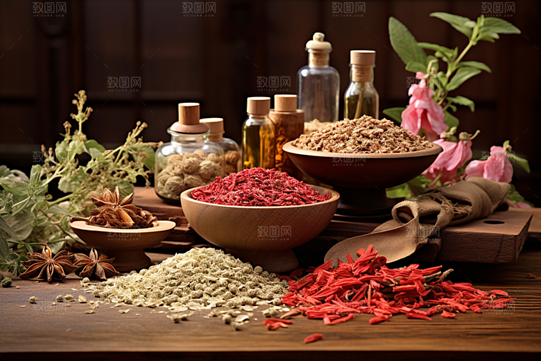 中药抓药草药摄影图