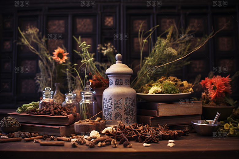 中药抓药草药摄影图