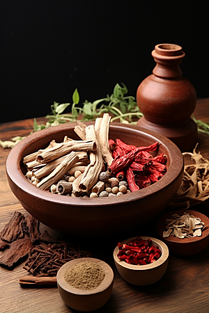 中药中草药抓药摄影图