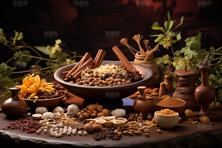 中药草药抓药摄影图