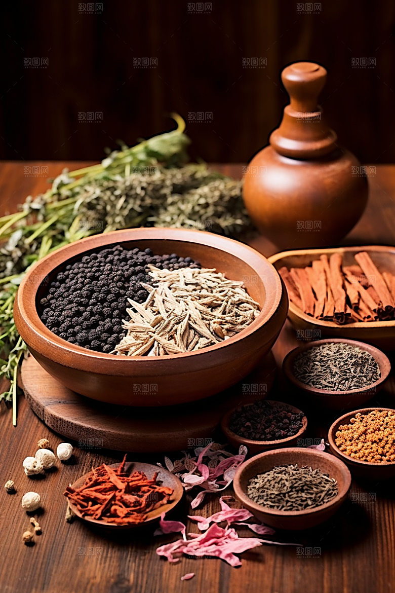 中药药方中草药摄影图