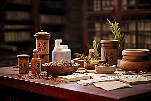 中药抓药草药摄影图