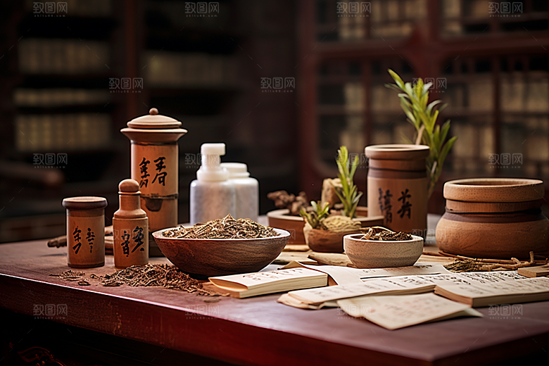 中药抓药草药摄影图