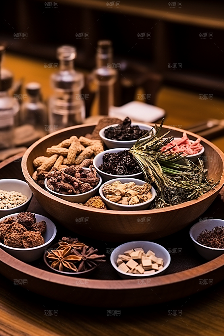 中药抓药草药摄影图