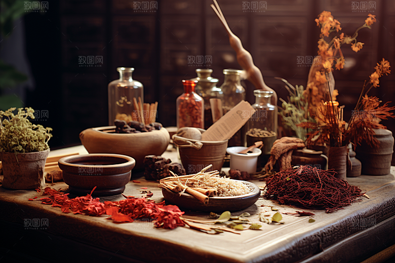 中药中草药抓药摄影图