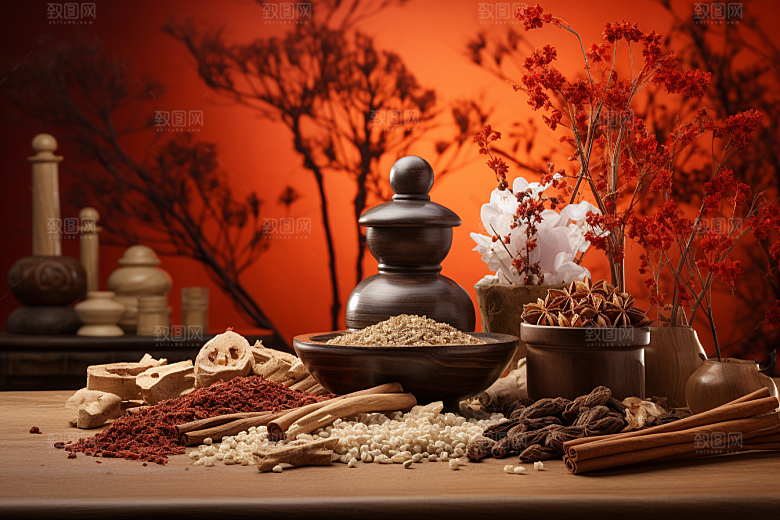 中药抓药草药摄影图