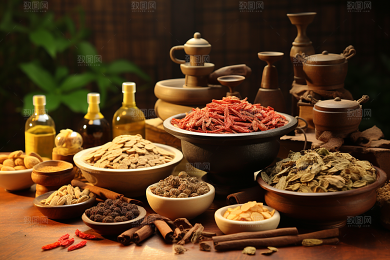 中药药方中草药摄影图