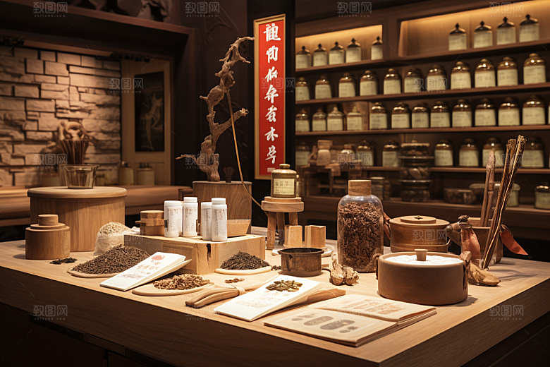 中医药房药材传统文化效果图