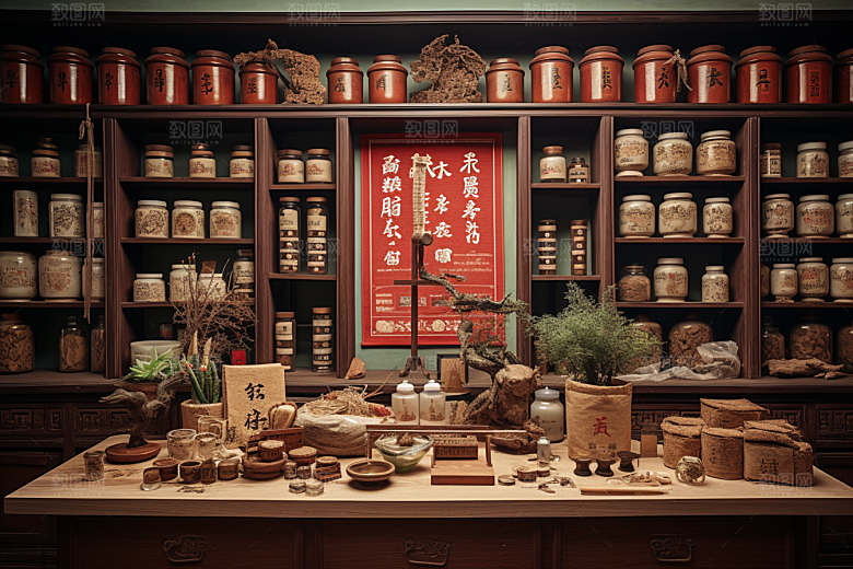 中医药房药材室内效果图