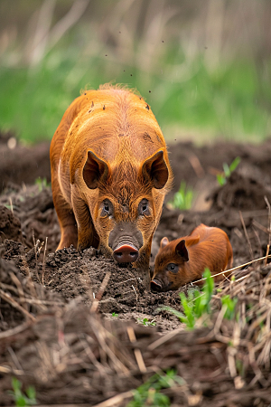 猪自然可爱摄影图