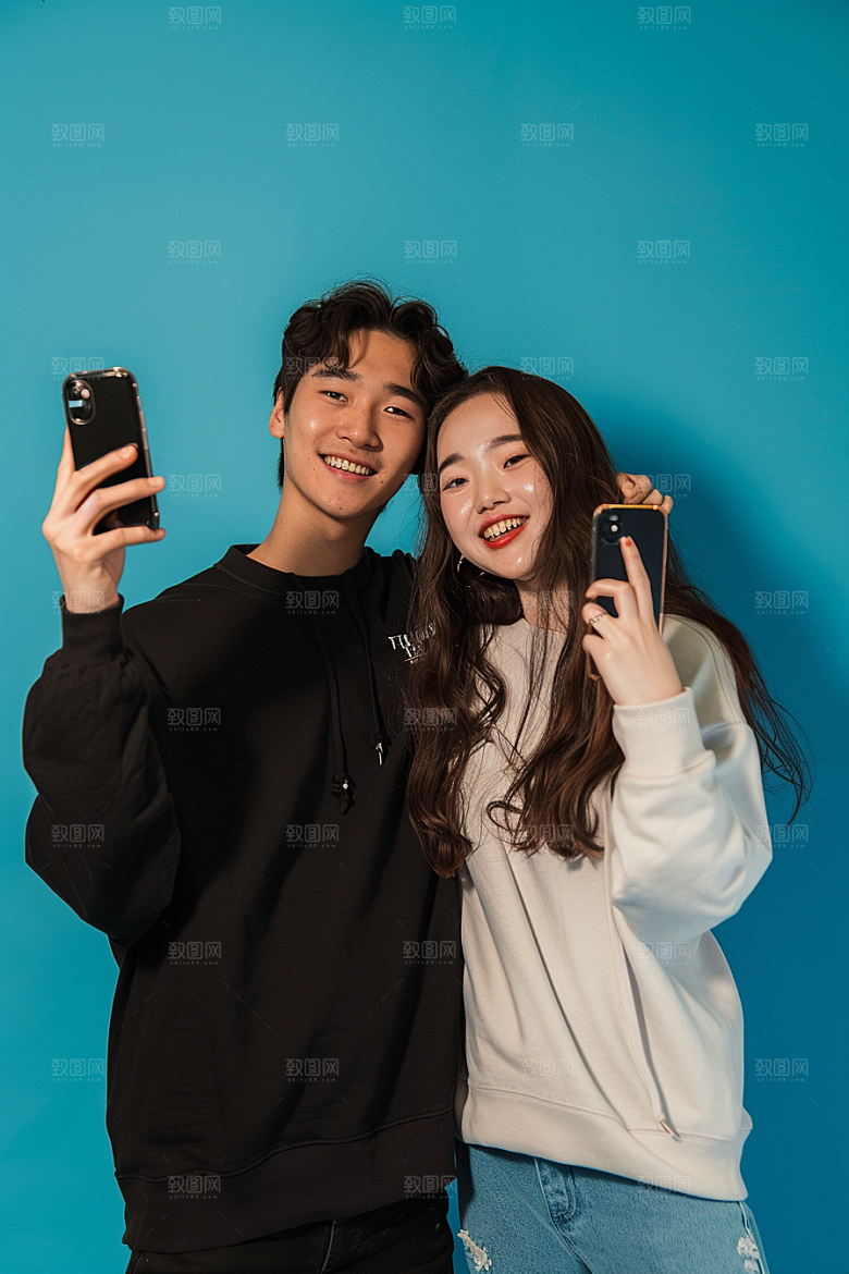 情侣自拍双人幸福摄影图
