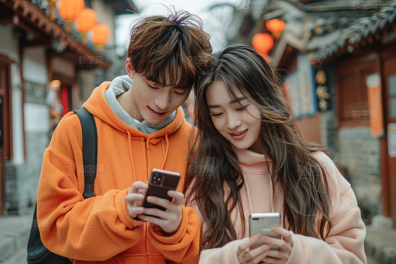 情侣自拍双人合影摄影图