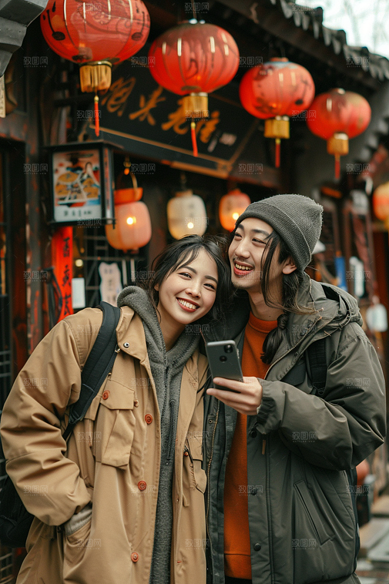 情侣自拍浪漫幸福摄影图