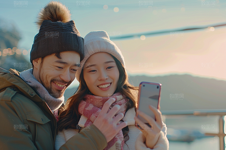 情侣自拍合影爱情摄影图