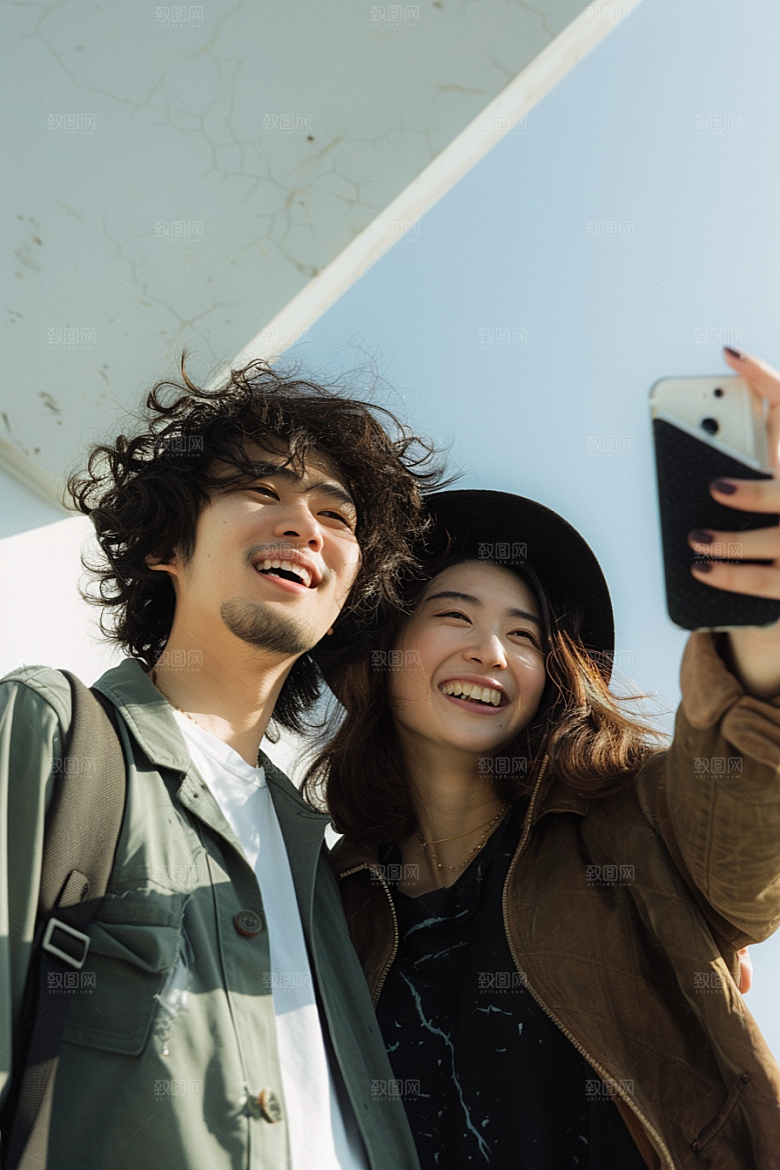 情侣自拍双人幸福摄影图