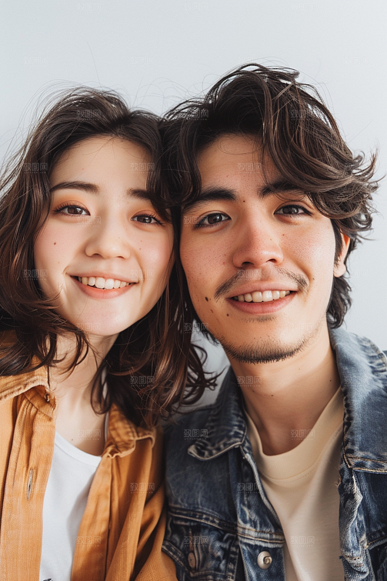 情侣自拍双人肖像摄影图