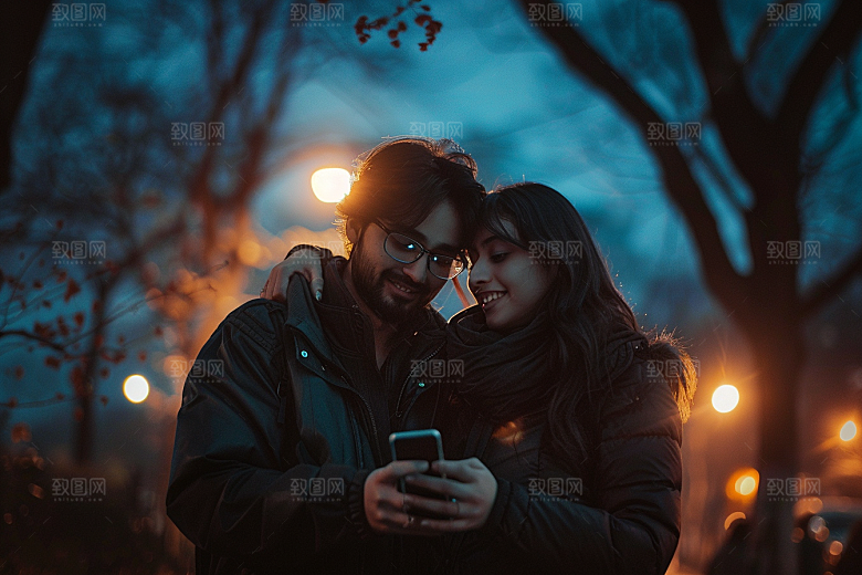 情侣自拍浪漫合影摄影图