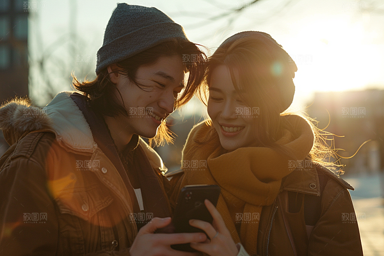 情侣自拍幸福合影摄影图