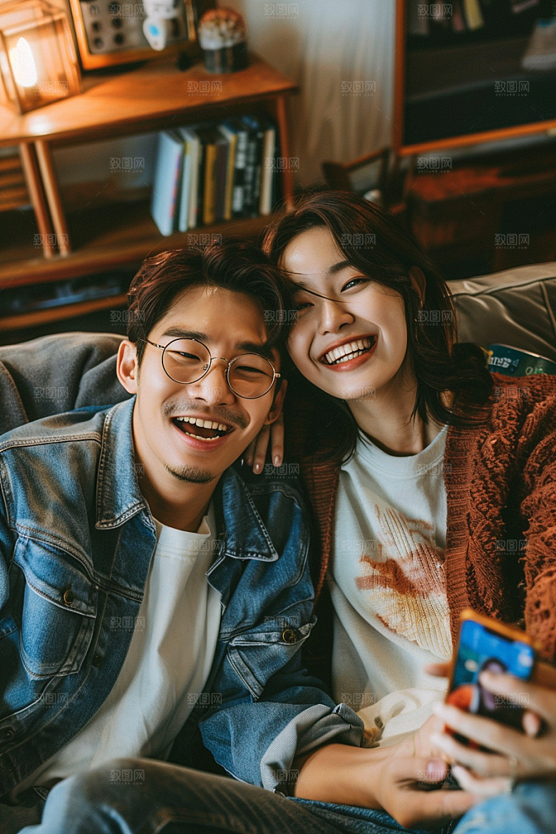 情侣自拍双人合影摄影图