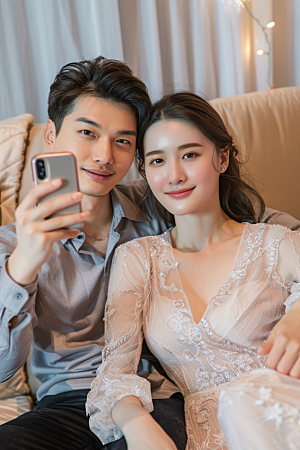 情侣自拍双人爱情摄影图