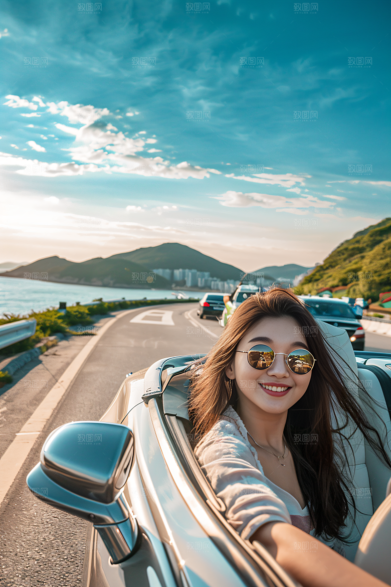 汽车自驾游旅游自由行摄影图