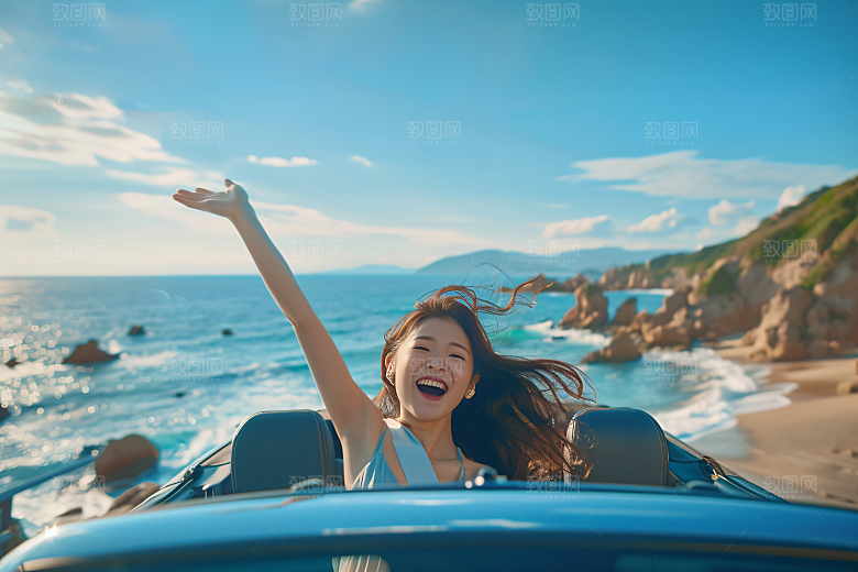 汽车自驾游轻松旅行摄影图
